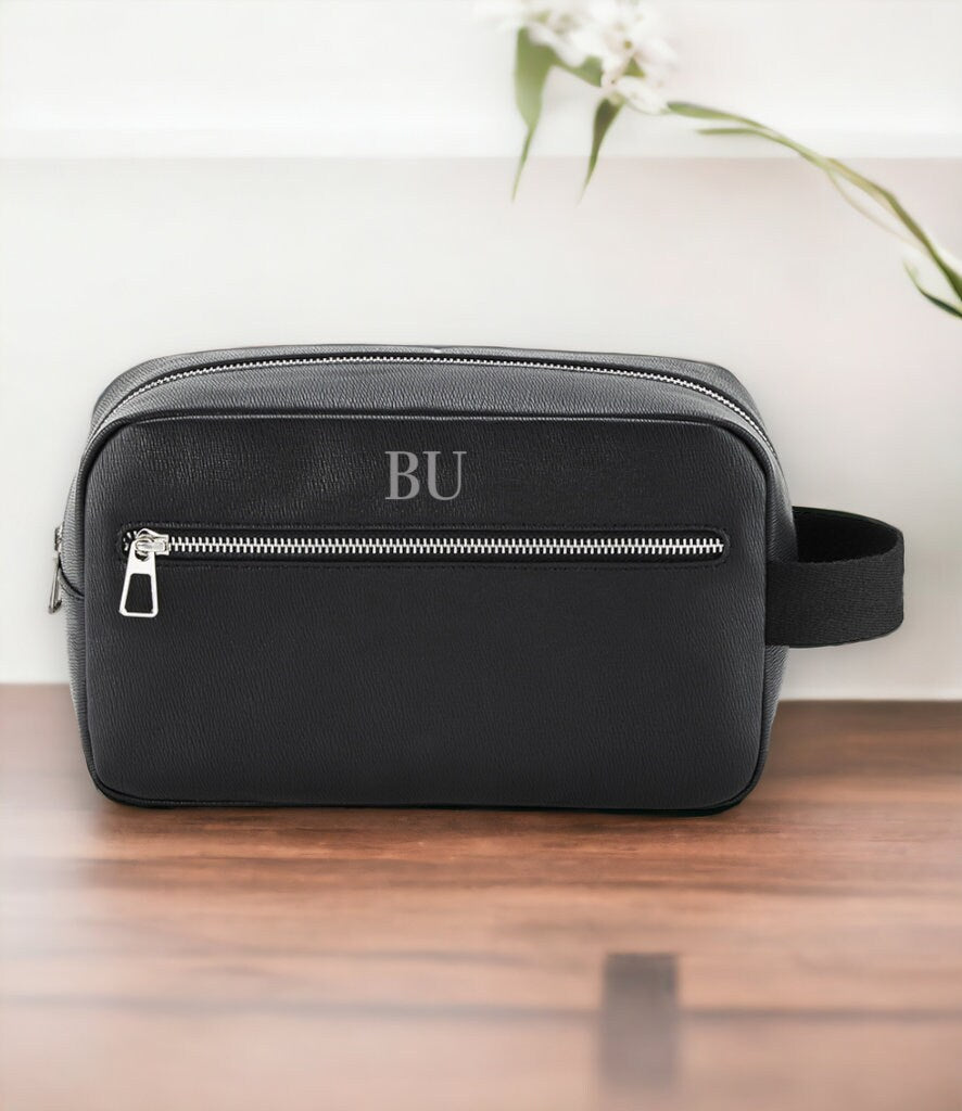 Personalised Toiletry wash bag, Initials bag with monogram, Cosmetic Makeup Bag, Toiletry Bag, Vegan Bag for groomsman, Fathers day bag