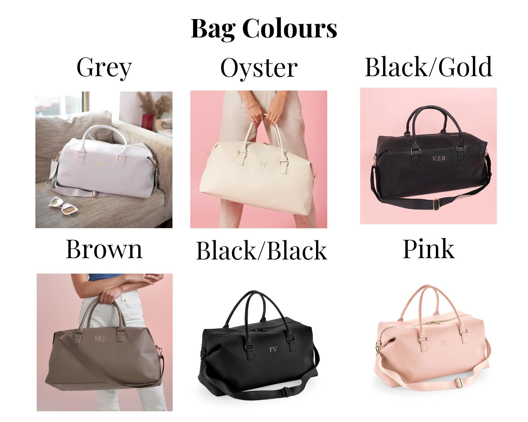 Personalised bag with Initials, Weekender Holdall Initials, Faux Leather Bag, Monogram Bag, Hand Luggage Bag, Bags for Women, Bag with strap