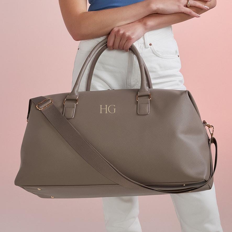 Personalised bag with Initials, Weekender Holdall Initials, Faux Leather Bag, Monogram Bag, Hand Luggage Bag, Bags for Women, Bag with strap