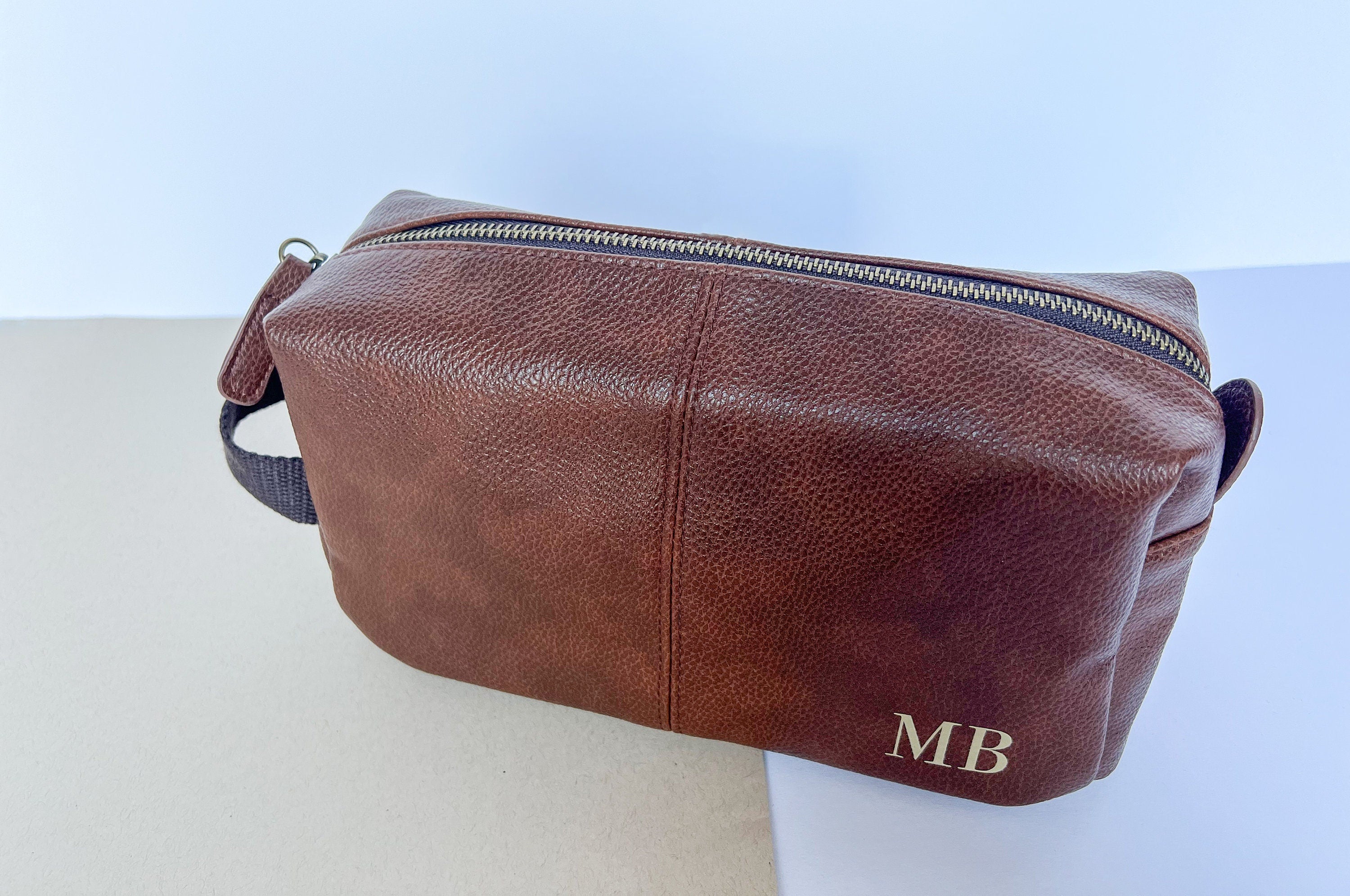 Brown Personalised Dad Washbag, Father Wash Bag, Daddy Gifts, Christmas Dad Gift, Leather Look Wash Bag, Initial Washbag, Men's Gift