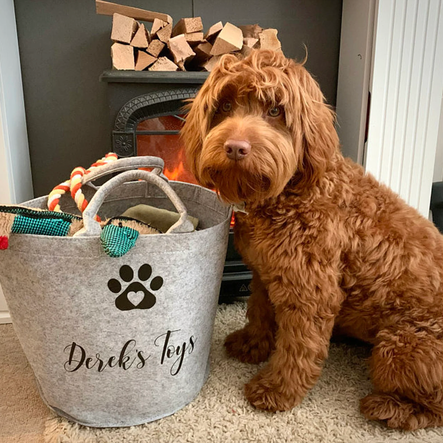 Personalised Pet Paw Print Felt Toy Basket